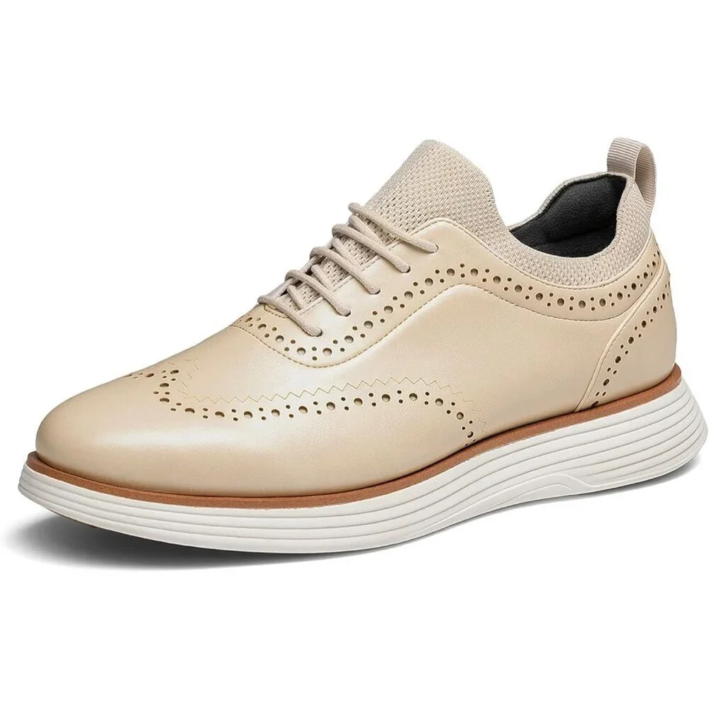 Casual Dress Oxford Shoes Men's Apricot Business Formal Comfort Wingtip Sneaker